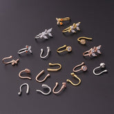 Chic CZ Inlaid Cherry Butterfly Non Piercing Adjustable Nose Ring